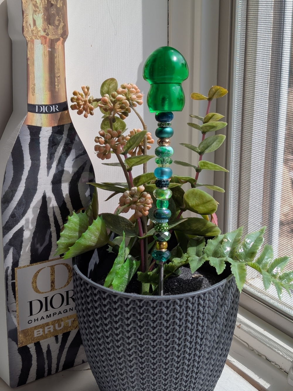 Hand Made Fairy Wand/Plant/Garden Stake W/Green Resin Mushroom Topper 🍄